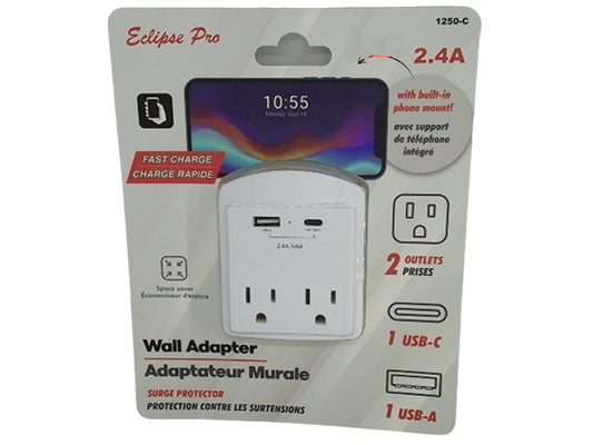 Surge Protector Dual Outlet w/ USB C & USB A Charging
