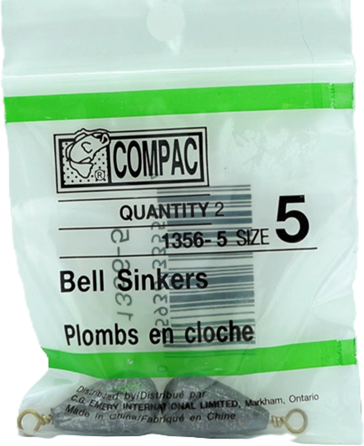 Bell sinkers, size 3/4oz, 2 pcs,