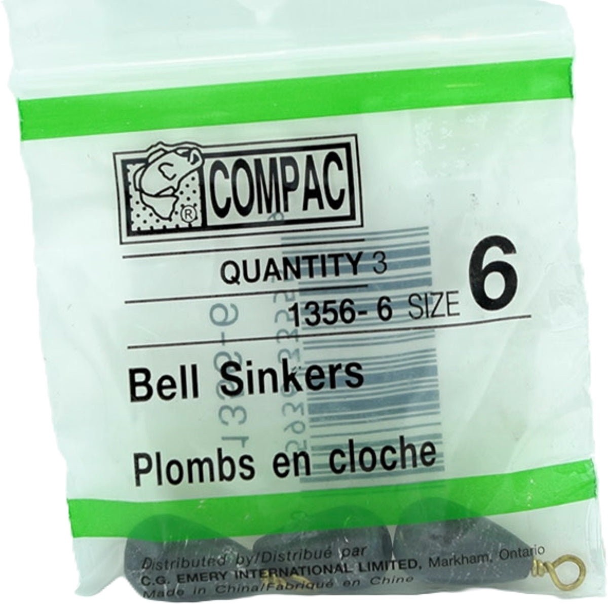 Bell sinkers, size 1/2oz, 3 pcs