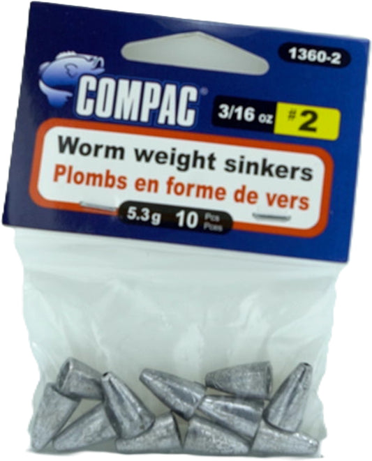 Lest en forme de goutte pour la pêche aux vers, 3/16 oz, lot de 10