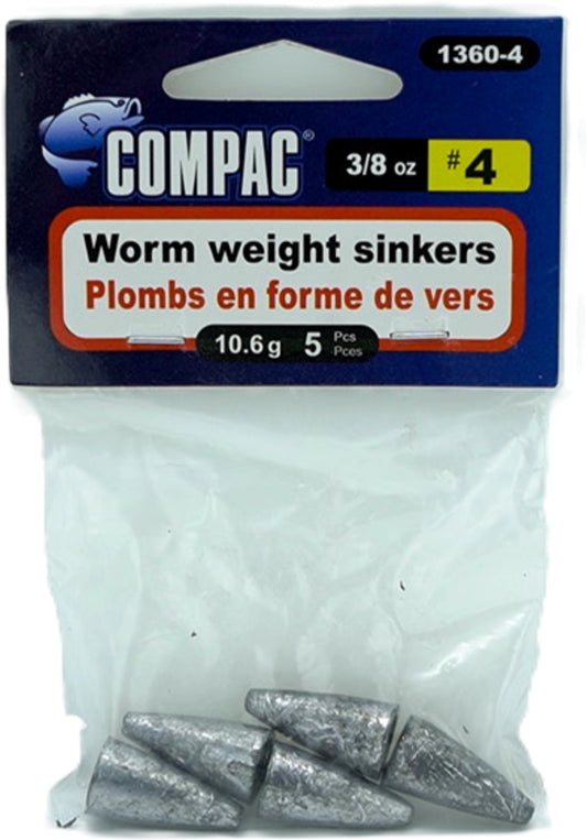 Lest plombées pour vers, 3/8 oz, paquet de 5