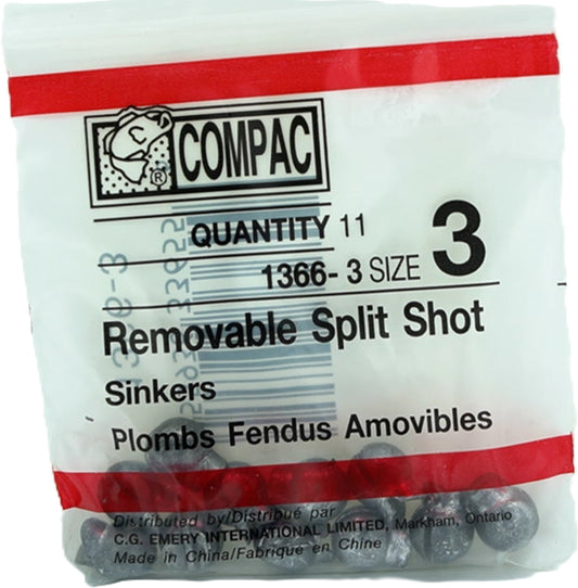 Removable split shot sinkers, size 3, 11 pcs