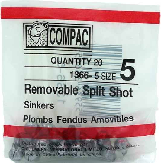 Removable split shot sinkers, size 5, 20 pcs