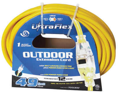 Extension Cord SJTW 12/3 50 ft 1 locking outlet lighted