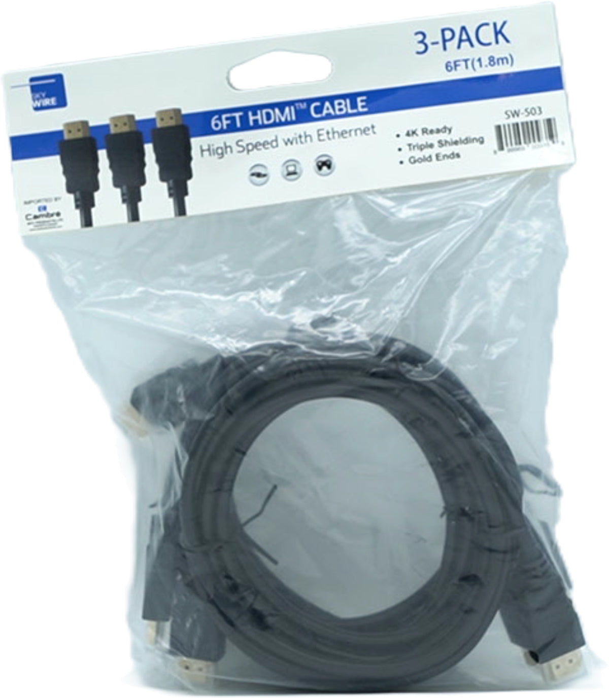 HDMI Cable 6' 3pk. 4K Ready Sky Wire (or $2.99ea.)