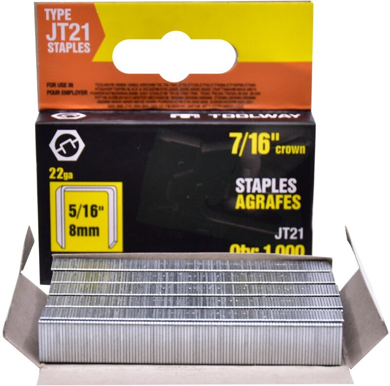 Staples JT21 1,000Pk  5/16" x 7/16" Crown 22ga