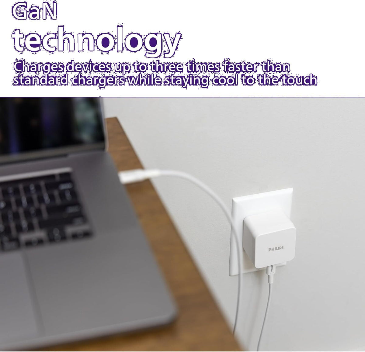 USB-C Laptop Wall Charger w/GaN Technology 60W w/6' Cable Philips - Additional View