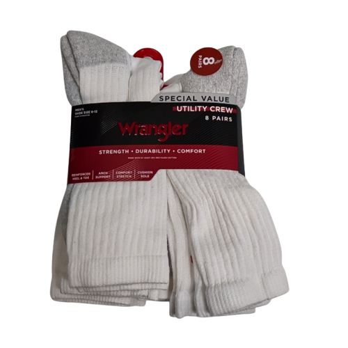 Men's Wrangler Utility Crew Socks 8pk. Assorted Colours
