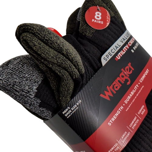 Men's Wrangler Utility Crew Socks 8pk. Assorted Colours
