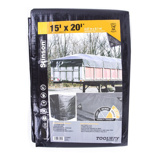 Tarp 15' x 20' foot HD Black 130GSM 8 Mill 12' x 12' weave