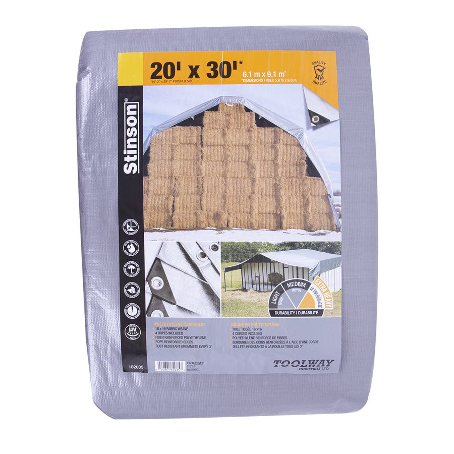 Tarp 20' x 30' footS HD Silver 180GSM 12 Mill 16' x 16' weave