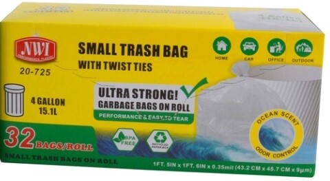 Trash Bag Ocean Scented 4 Gallon 32Pk 17"x18" NWI