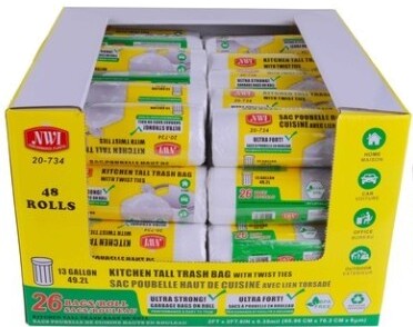 Trash Bag 13 Gallon w/ Twist Ties 26Pk NWI