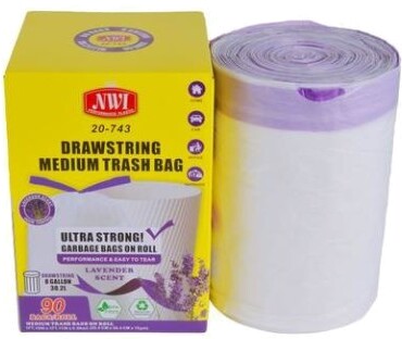 Trash Bag Lavender Scented 8 Gallon w/ Drawstring 90Pk 22"x23" NWI