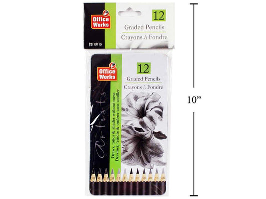 pencils graded 12pk in tin case 5H 4H 3H 2H H F B 2B 3B 4B 5B 6B