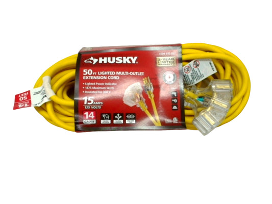Extension Cord 50' Lighted 3 Outlet 14/3 Indoor/Outdoor Husky