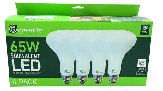 LED Dimmable BR30 Floodlight 4pk. 8W (65W Equivalent) 670 Lumens Greenlite