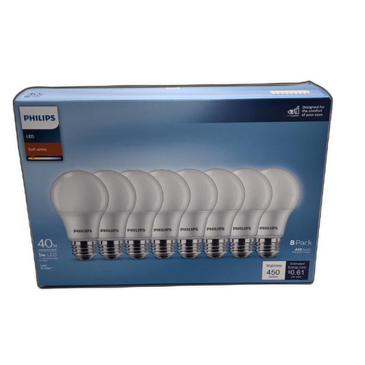 LED Bulb 8pk. 40W Replacement A19 Soft White Philips (ENDCAP)