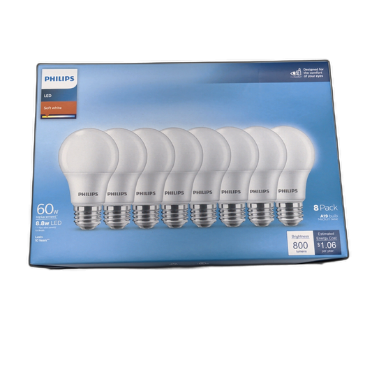 LED Bulb 8pk. 60W Replacement A19 Soft White Philips (ENDCAP)