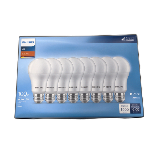 LED Bulb 8pk. 100W Replacement A19 Soft White Philips (ENDCAP)