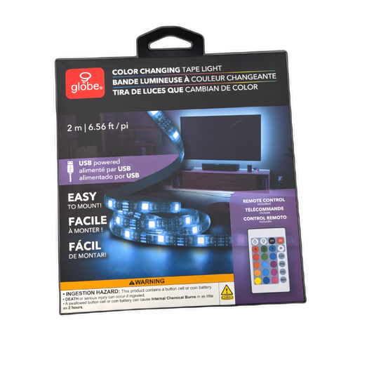 Color Changing Tape Light 6.56' USB Powered w/Remote Globe (ENDCAP)