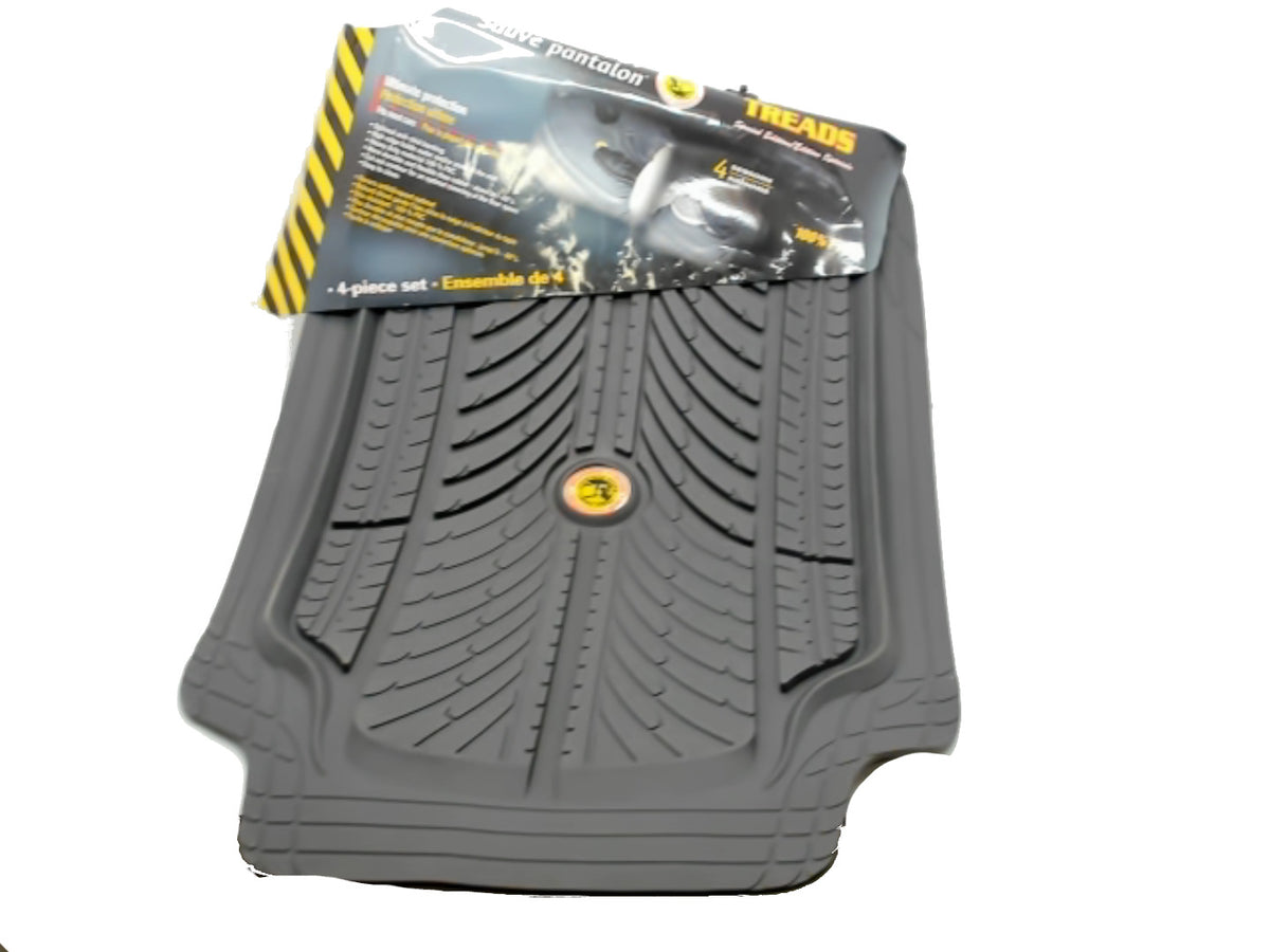 Car Mat 4pc. Set Grey 100% PVC Pants Saver Treads