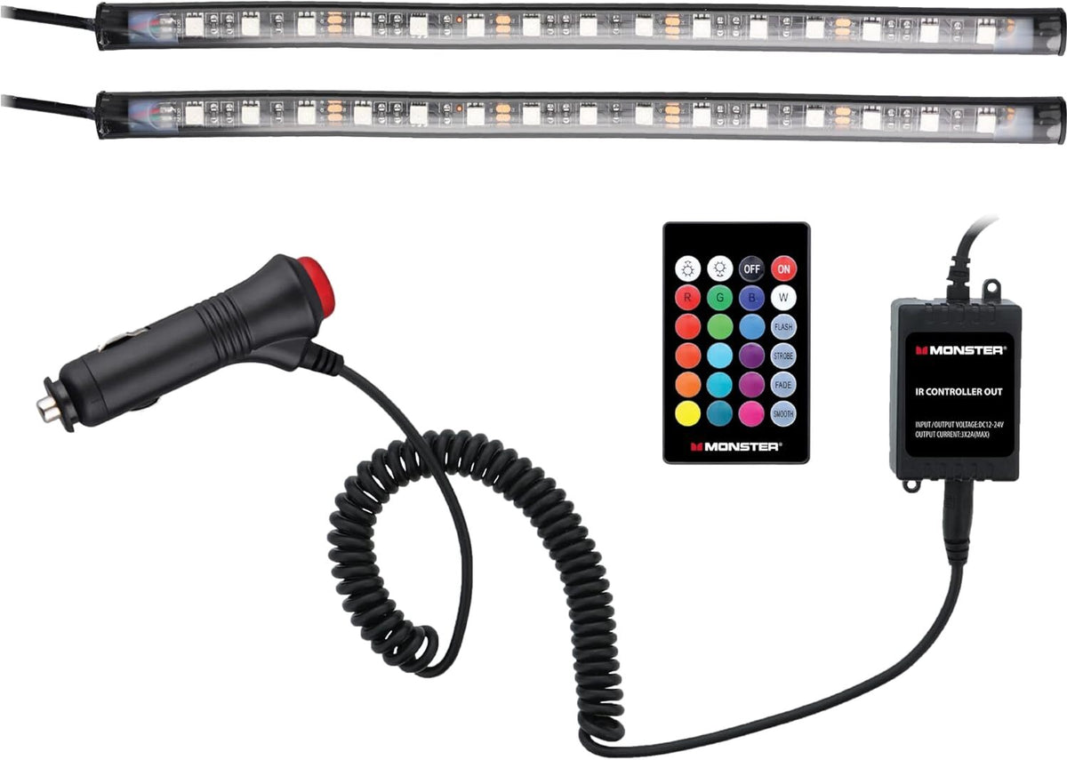 RGB LED Car Interior Strip Lights 10.5" 2pk. Multicolor w/Remote Monster - Additional View