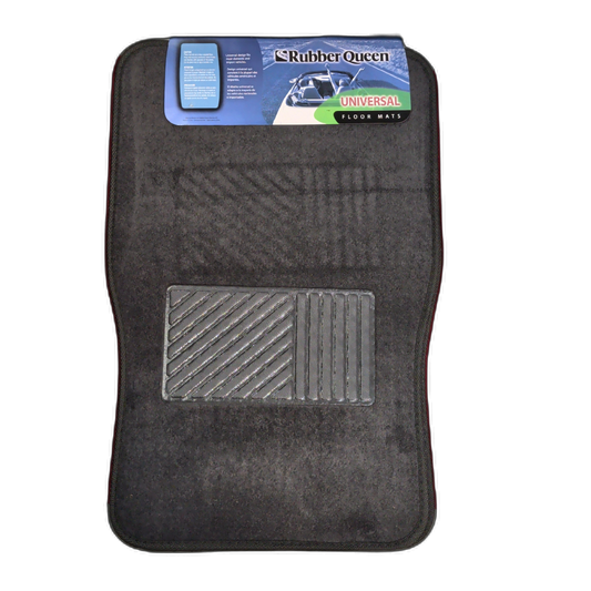 Universal Floor Mats 4pc. Set Grey Rubber Backed Carpet Rubber Queen