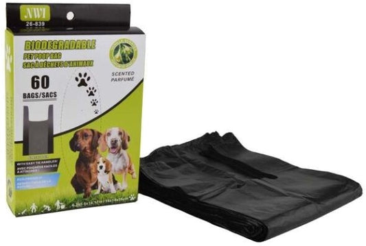 Pet Waste Bags 60Pk w/ Handle Black NWI