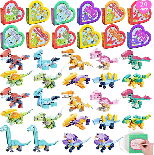 Dinosaur Building Blocks 2/ Heart Boxes 24pk. Happy Valentines Day