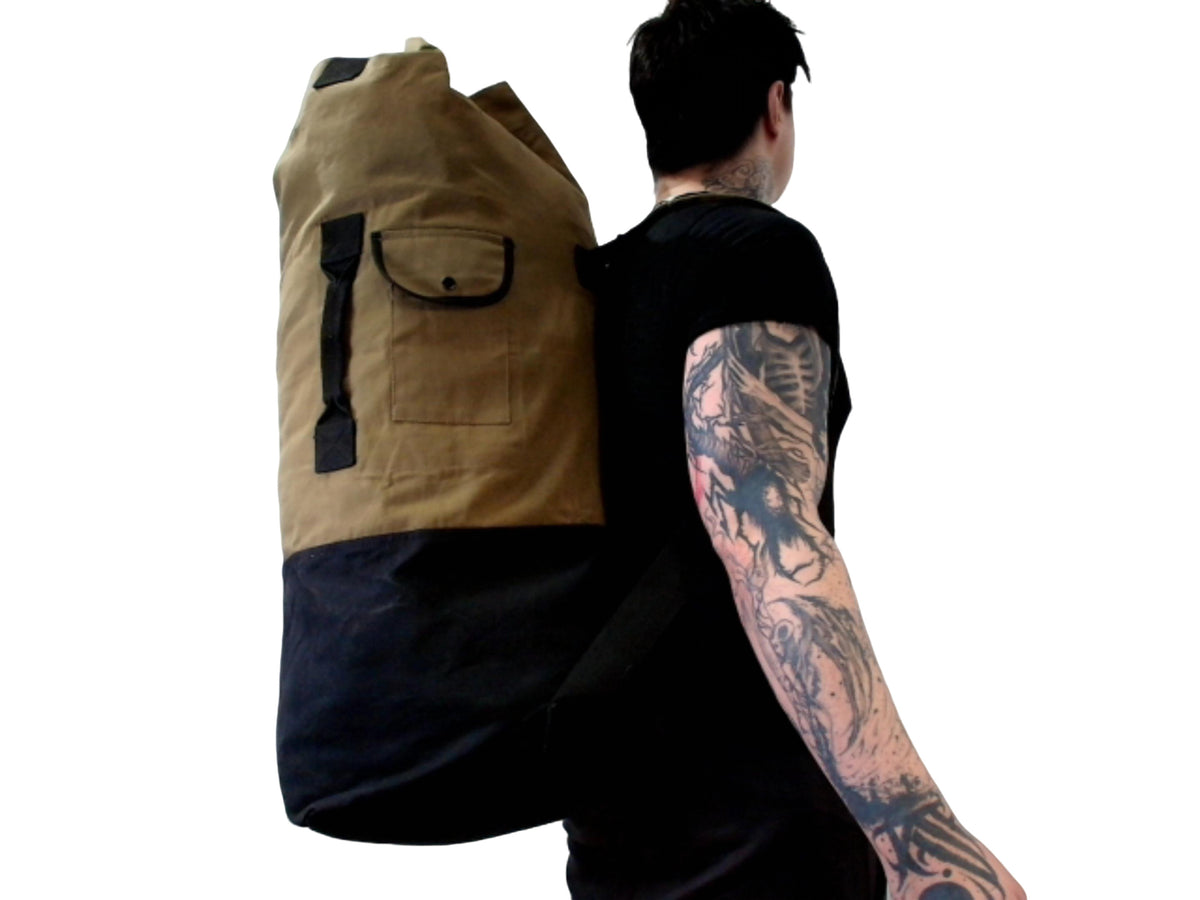 Duffle bag waxed canvas deluxe olive-black 22x38 inch 55x95 cm