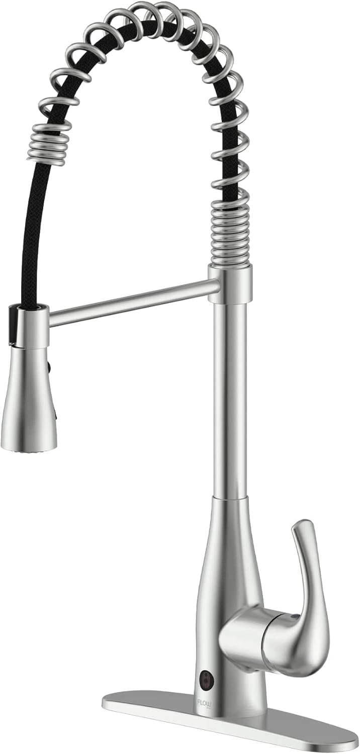 Touchless Kitchen Faucet Spring Neck Brushed Nickel Flow