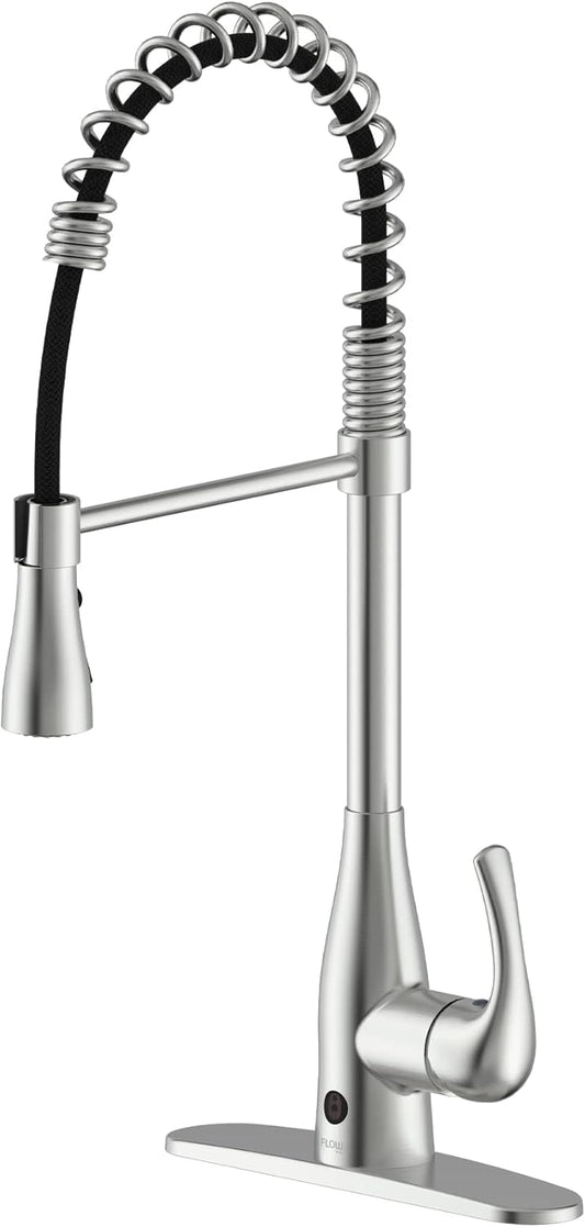 Touchless Kitchen Faucet Spring Neck Brushed Nickel Flow