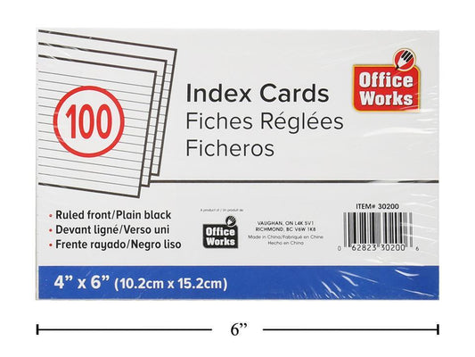Index Cards 4x6" 100-Pc Ruled Office Works