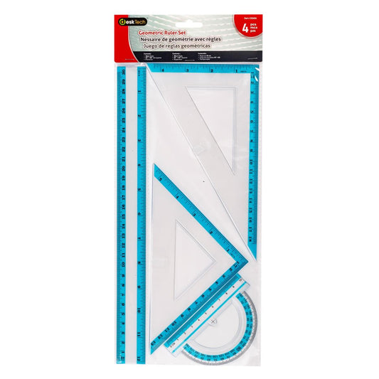 ENSEMBLE GÉOMÉTRIQUE, RÈGLES, 4 PC, PBH *  BUREAUTIQUE