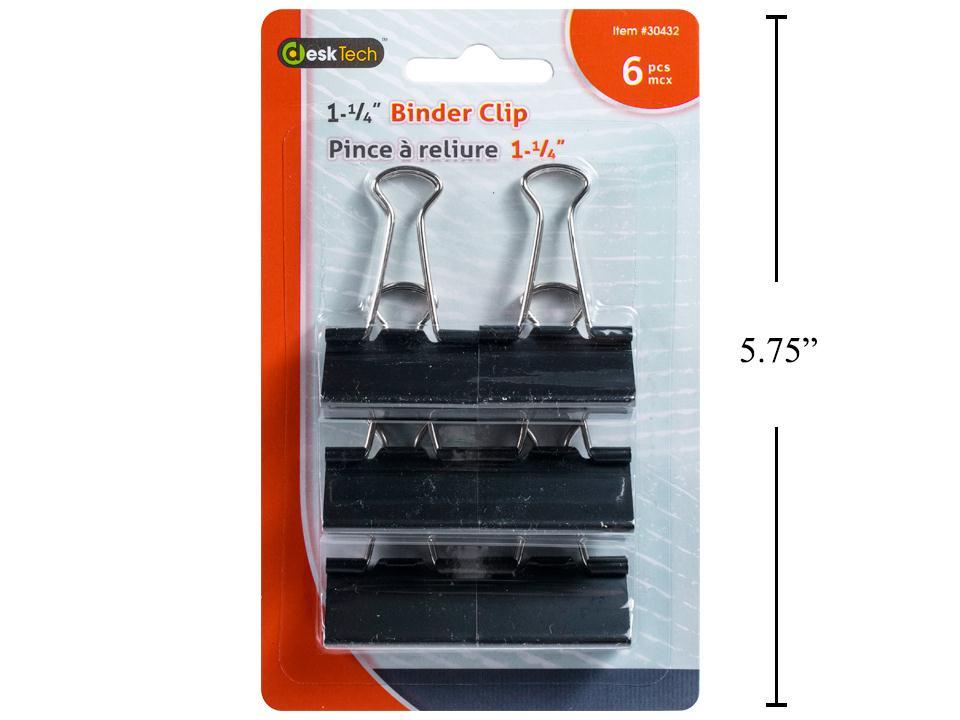 BINDER CLIP  6-PC 1.25"  BLACK COL., B/C DESK TECH