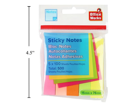 ADHESIVE MEMO 100 SHEET 5-PACK, 76x15mm DESK TECH