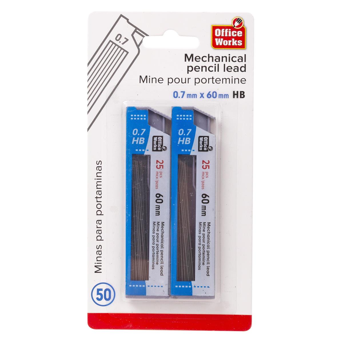 Mines de crayon 0,7x60mm HB 2 paquets@25pcs. Fournitures de bureau