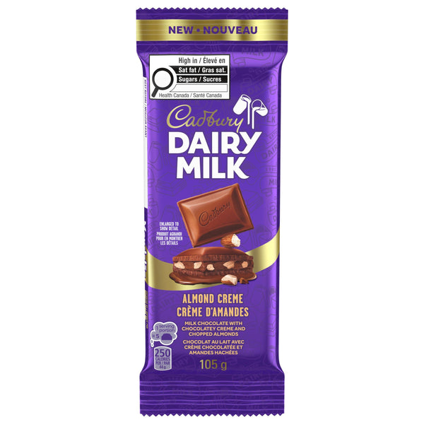 Cadbury Dairy Milk Almond Crème Chocolate Bar 105g.
