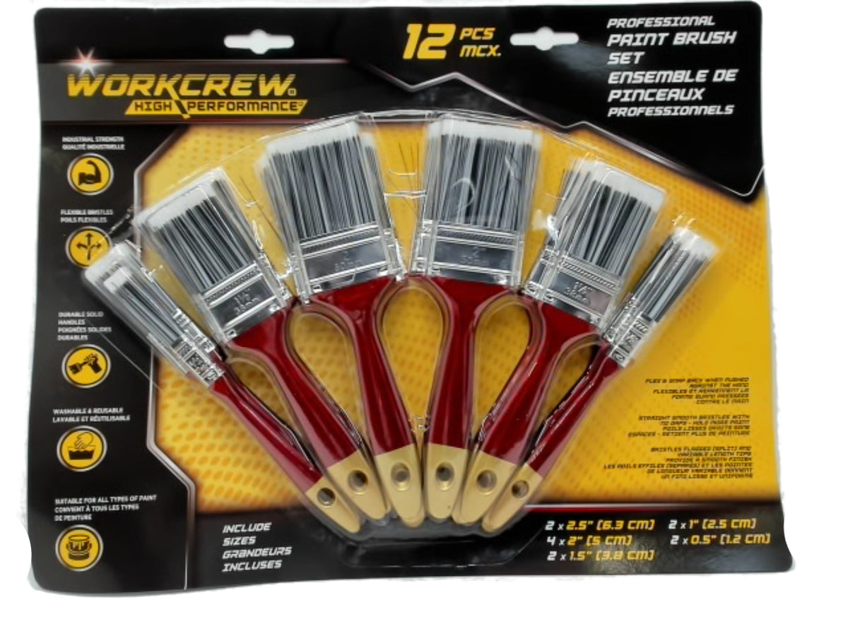 Paint Brush Set 12pk. Ass't Workcrew (ENDCAP)