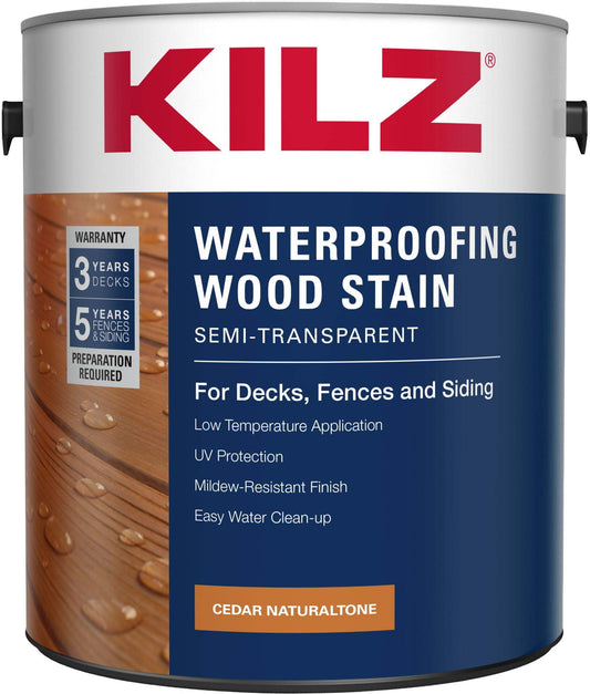 Waterproofing Wood Stain Cedar Naturaltone 3.78L Semi-Transparent Kilz (Or 2/$49.99)(ENDCAP)