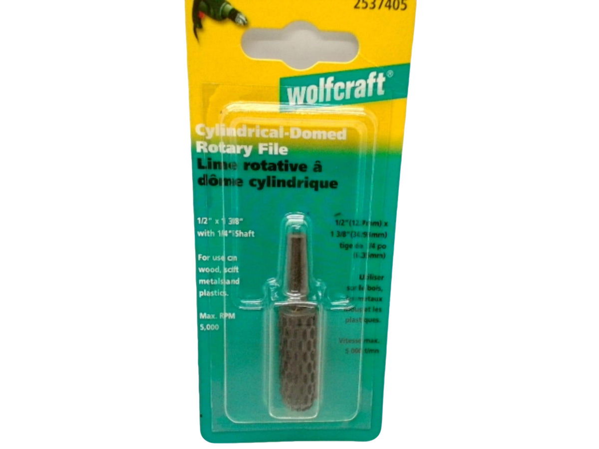 Cylindrical Domed Rotary File 1/2" X 1 3/8" Wolfcraft 1/4" Shaft