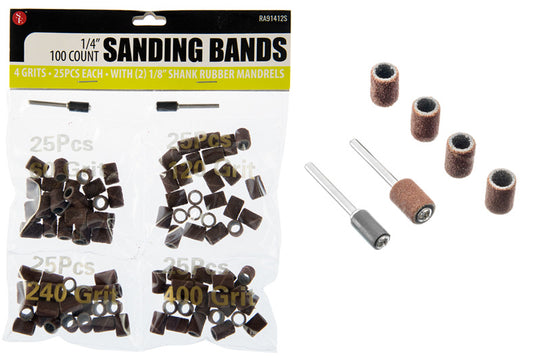 Sanding Bands 1/4" 100pcs. (4x25) W/2 Rubber Mandrels