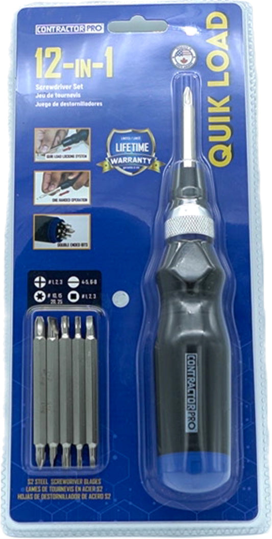 12 In 1 Screwdriver Set Quik Load Contracor Pro