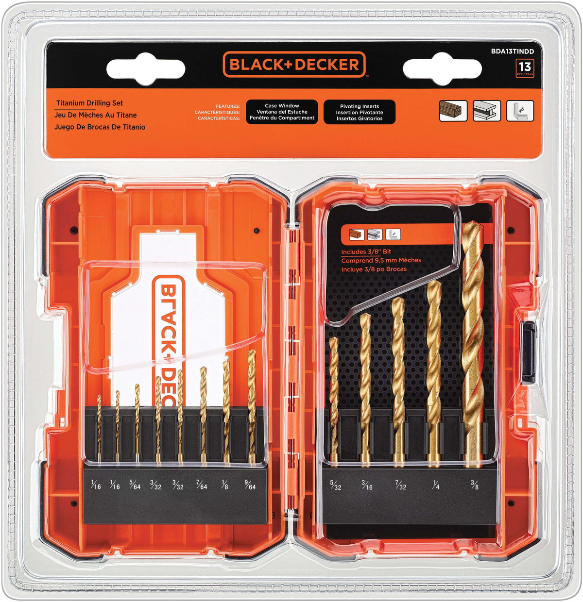 Jeu de 13 forets en titane avec étui Black + Decker