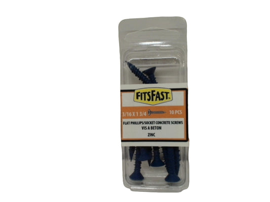 Concrete Screws Tapcon 3/16 x 1-3/4" 10pk. Flat Phillips/socket Fitsfast