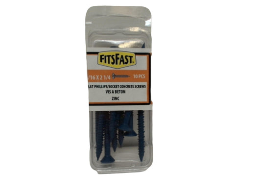 Concrete Screws Tapcon 3/16 x 2-1/4" 10pk. Flat Phillips/socket Fitsfast
