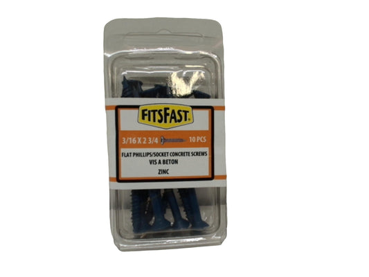 Concrete Screws Tapcon 3/16 x 2-3/4" 10pk. Flat Phillips/socket Fitsfast