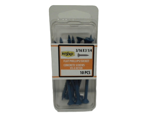 Concrete Screws Tapcon 3/16 x 3-1/4" 10pk. Flat Phillips/socket Fitsfast