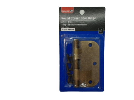 Round Corner Door Hinge 3.5" Antique Brass Bulldog